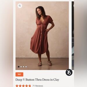 Deep V Button Thru Dress in Clay NWT